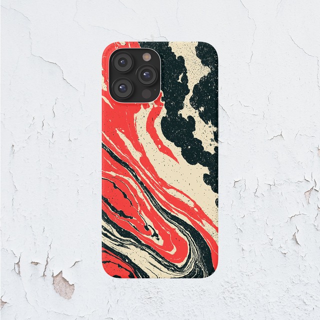 受注生産 iPhoneケース 赤と黒のダイナミック墨流し｜紙マーブリング MARB010D