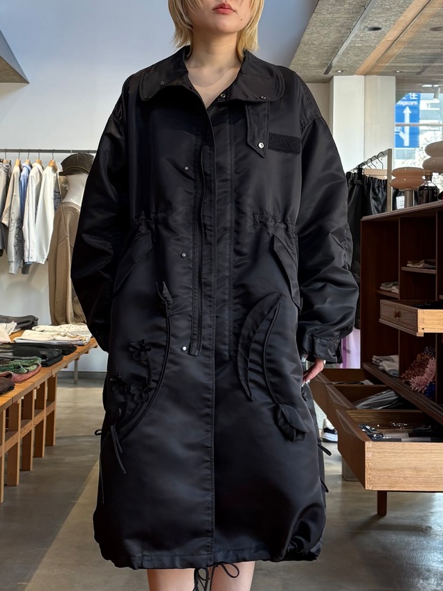【26SS】Mame Kurogouchi マメ クロゴウチ / Nylon Twill 3D Embroidery Mods Coat - black / モッズコート
