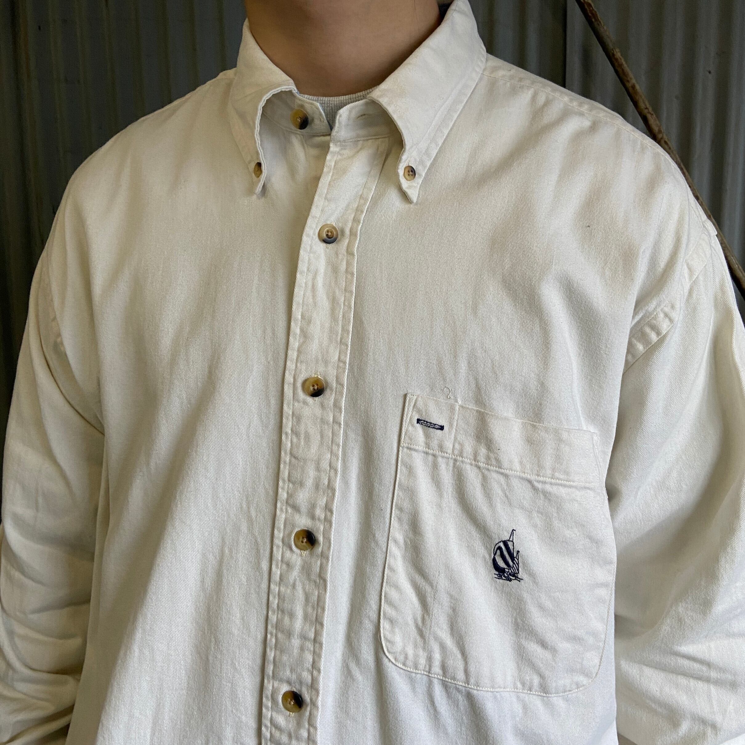 USA製 90年代 NAUTICA ノーティカ ワンポイントロゴ刺繍 コットン 