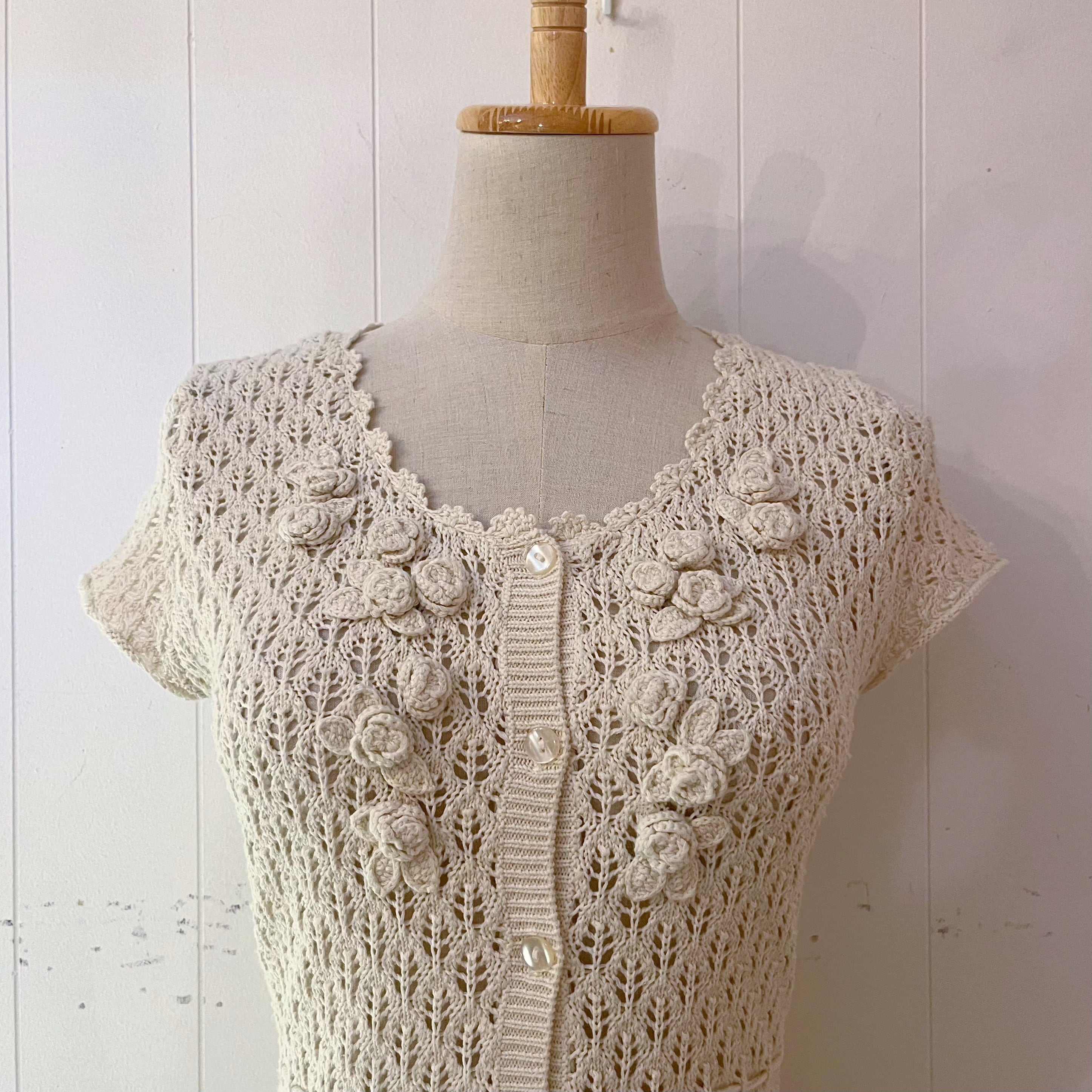 flower motif crochet knit cardigan