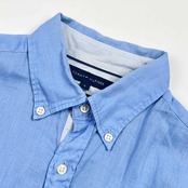 リネン100% TOMMY HILFIGER トミーヒルフィガー Premium Linen BD ボタンダウン 長袖シャツ S/ブルー メンズ