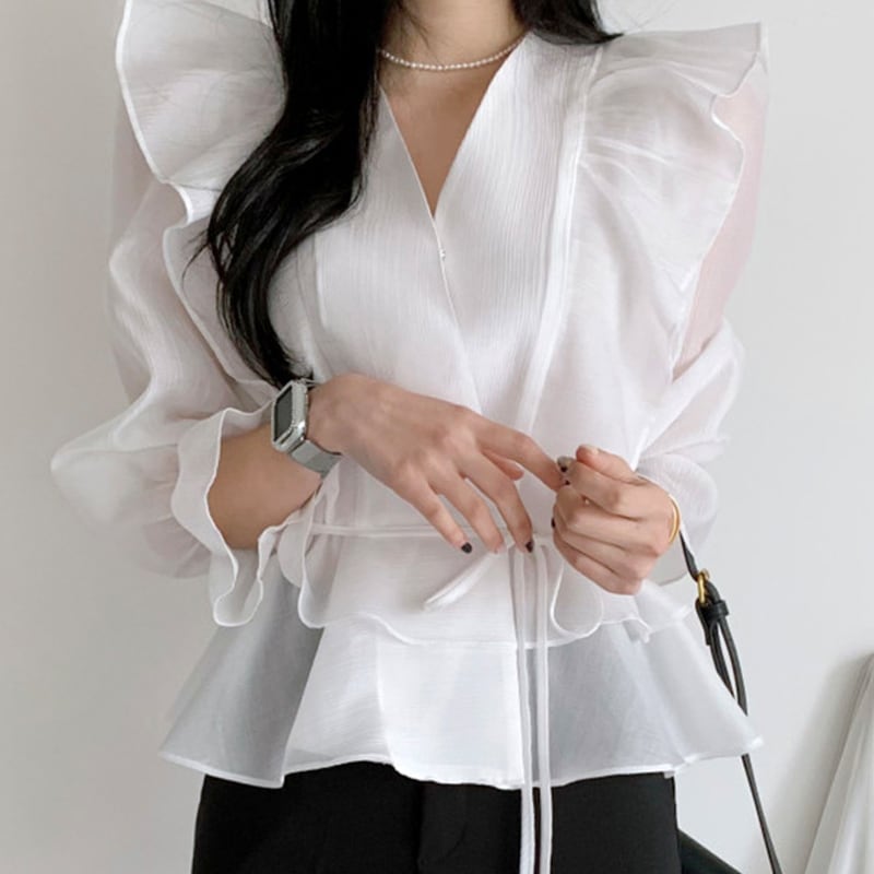 Ruffle wrap blouse in 3 colors S1512