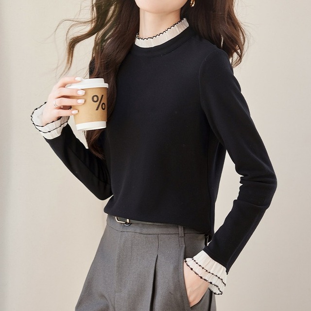 フリルネックレイヤード風トップス Me1590