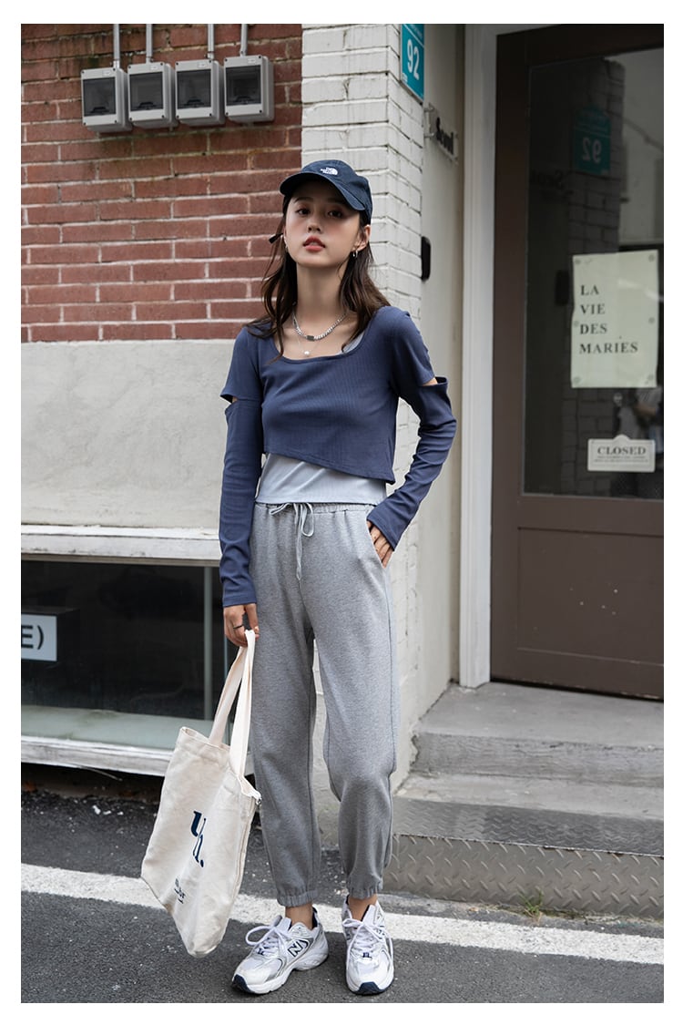 グレー ダメージ加工 長袖カットソー ダメージ加工Tシャツ レディース トップス 長袖 プルオーバー