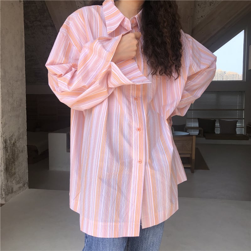 スタイルストライプルーズシャツ サマースリムカジュアル ロング 大きめサイズ 夏物 ケッペル69633720351