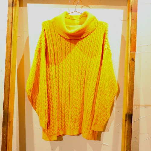 Turtleneck Cable Knit Sweater Yellow