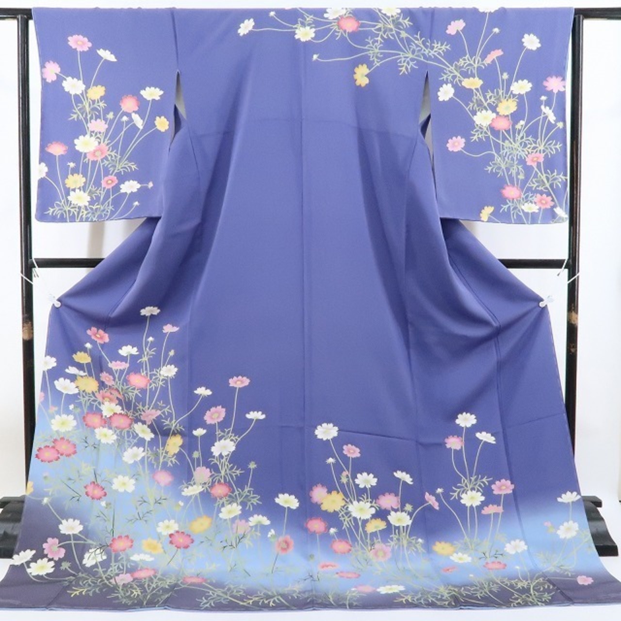 新品 鈴乃屋謹製 手描き友禅 秋桜 コスモス“花の調べに心澄ませば今か 