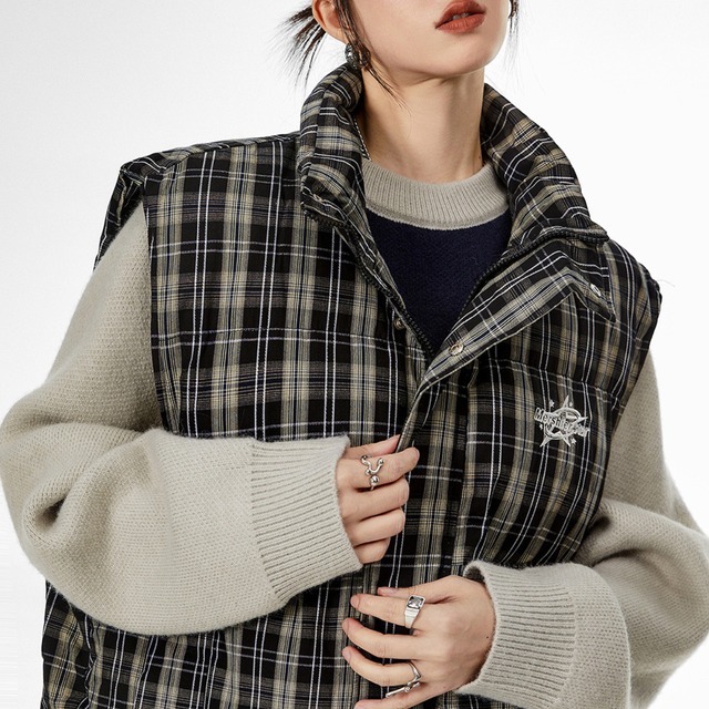 retro checked vest jacket　レトロチェック柄ベストジャケット　J0480