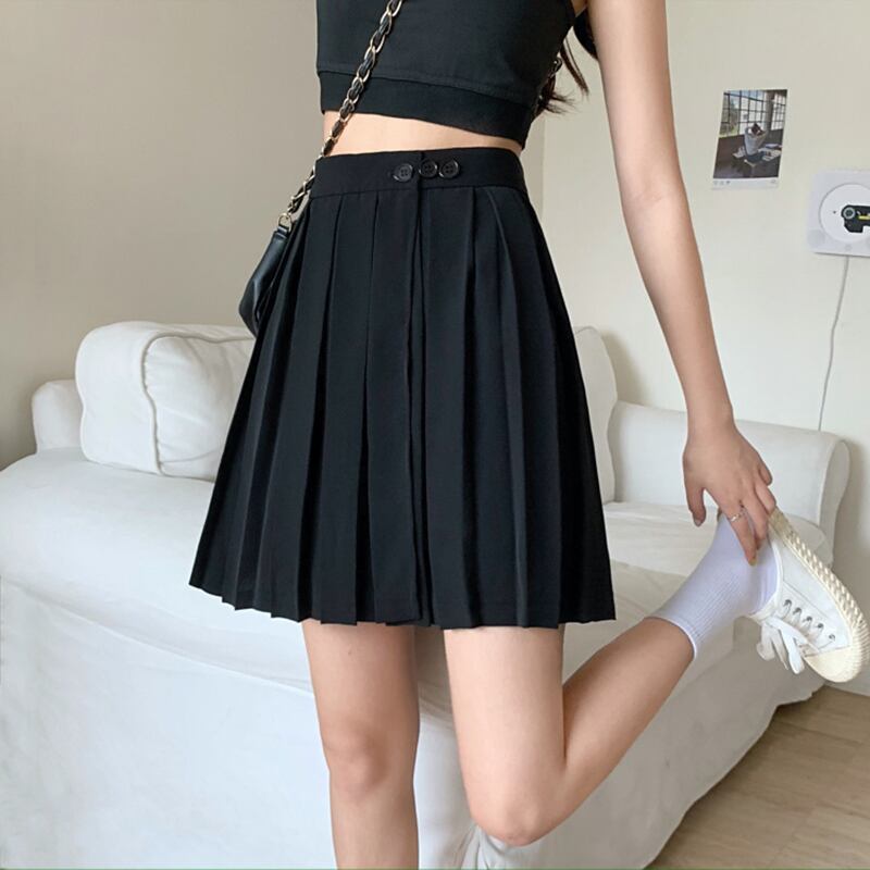 ブラックスカート サマースタイルハイウェストウェストプリーツレッドショートAライン 夏物 萌量不足76964445607