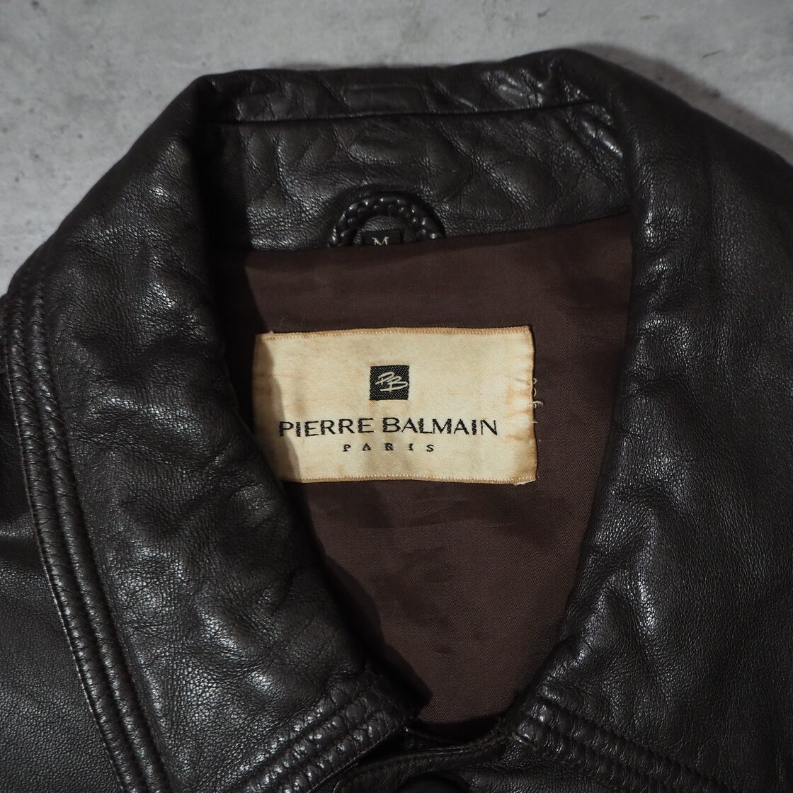 80s “PIERRE BALMAIN” brown short leather coat ピエールバルマン 