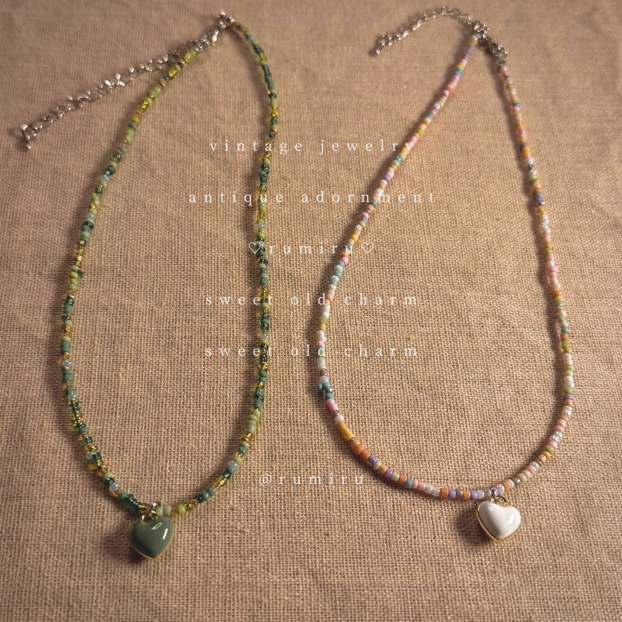 ハンドメイド アンティーク ハート アクセント ネックレス - 8