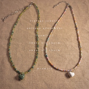 ハンドメイド アンティーク ハート アクセント ネックレス
