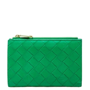 ボッテガヴェネタ イントレチャート 二つ折り財布 パラキート グリーン レザー レディース BOTTEGAVENETA 中古