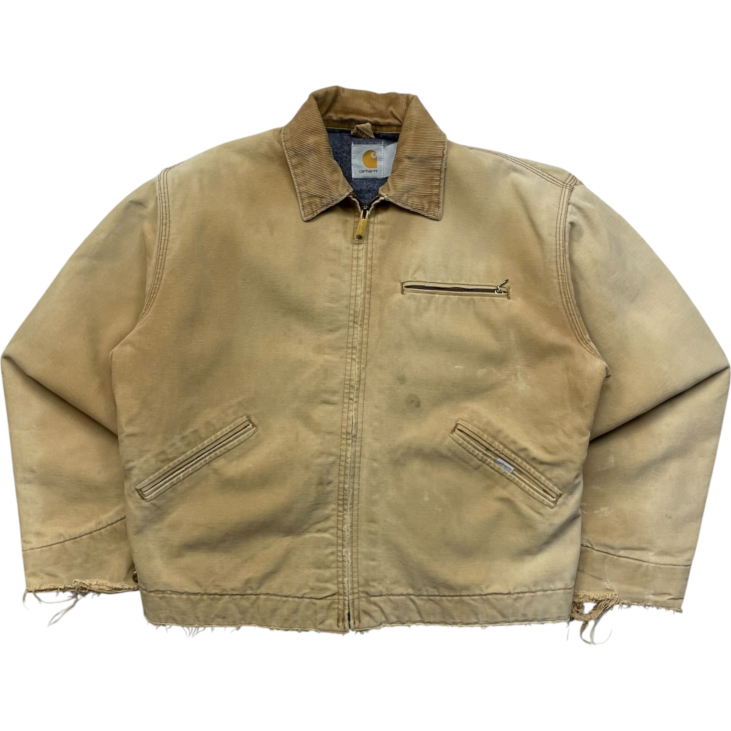 《L》Carhartt カーハート ダックジャケット デトロイトジャケット 襟コーデュロイ 裏地ブランケット メッセージ 刺繍 no.8952
