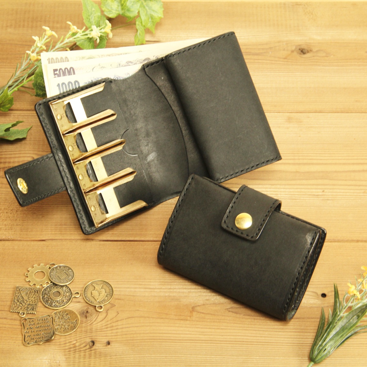 手作り一点物】キナリなコインキャッチャー財布 キナリ 革財布 REN】《手作り・レザークラフト