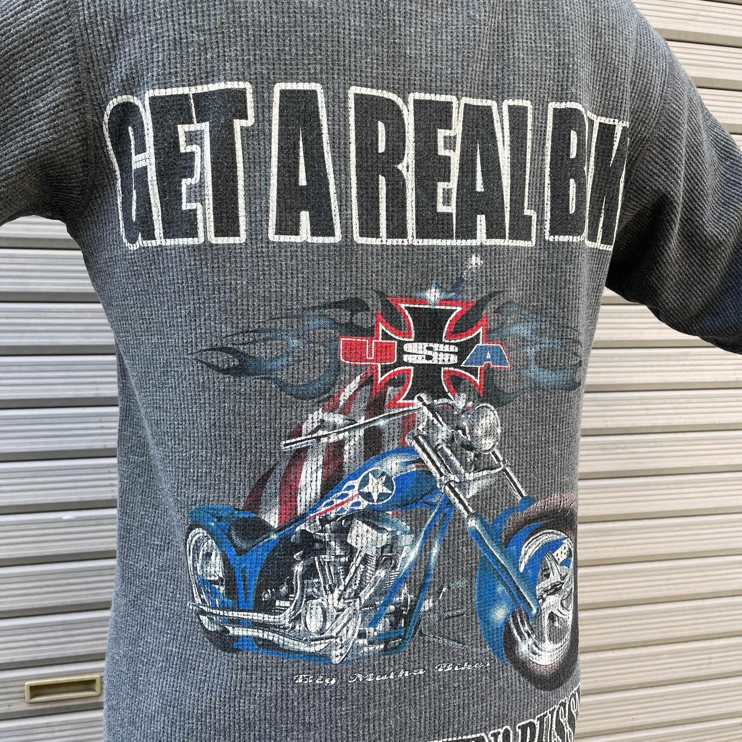 00年代 BIKER DESIGN バイカーデザイン サーマル ロングTシャツ メンズL相当 古着 00s ヴィンテージ ビンテージ 長袖 ロンT  バックプリント 袖プリント バイク モーターサイクルTシャツ グレー【ロングＴシャツ】【3anniv】 | cave 古着屋【公式】古着通販サイト