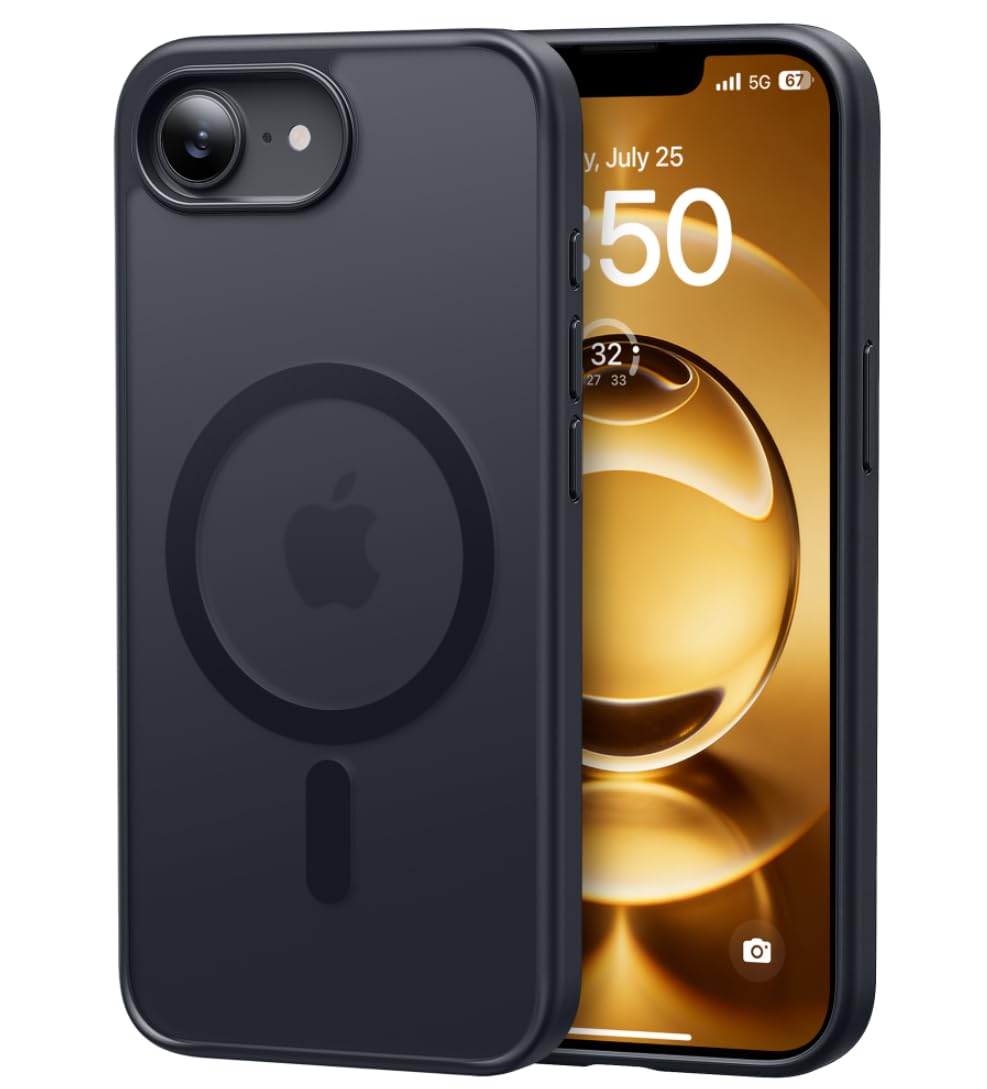 【米軍MIL規格・マット質感】PEEROCK iPhone 17e/16e 用 ケース カメラコントロール対応 MagSafe対応 指紋防止 黄変防止 高耐久性 耐衝撃 マグネット搭載 頑丈 ワイアレス充電対応 半透明 あいふおん16e用ケース 6.1インチ(マットブラック)