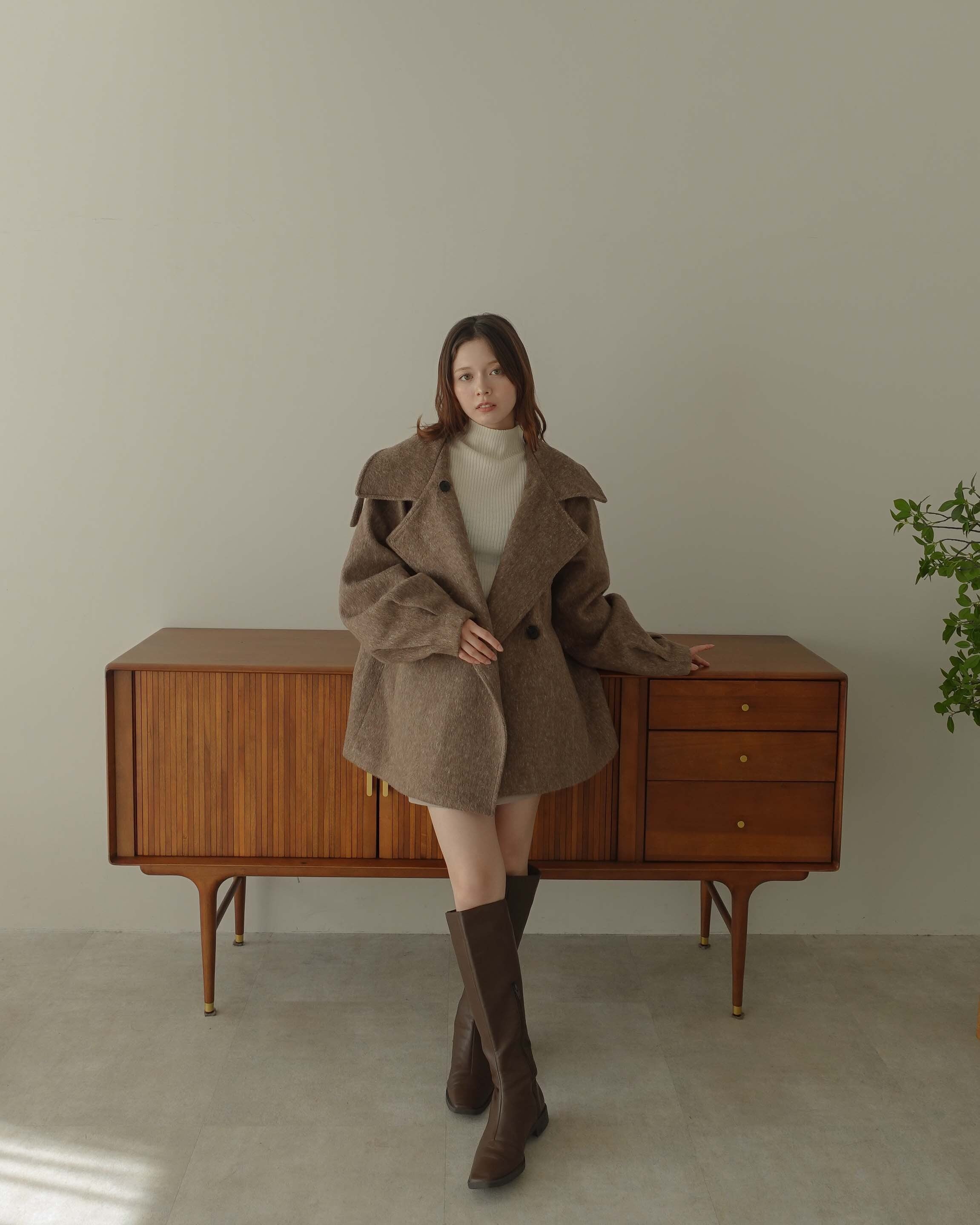AM470901 shaggy stand collar middle coat | Alumu