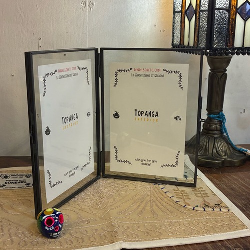 India Brass and Glass Photo Frame Double　ブラス＆ガラスフォトフレーム　ダブル　ブラック　写真立て　真鍮　ギフト　飾り　インテリア　玄関　寝室　シンプル
