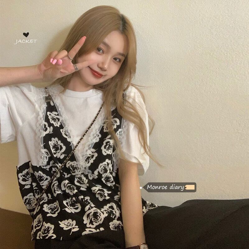 ツーピースフローラルルーズTシャツ サマー 夏物 花柄 モンロー65154110604