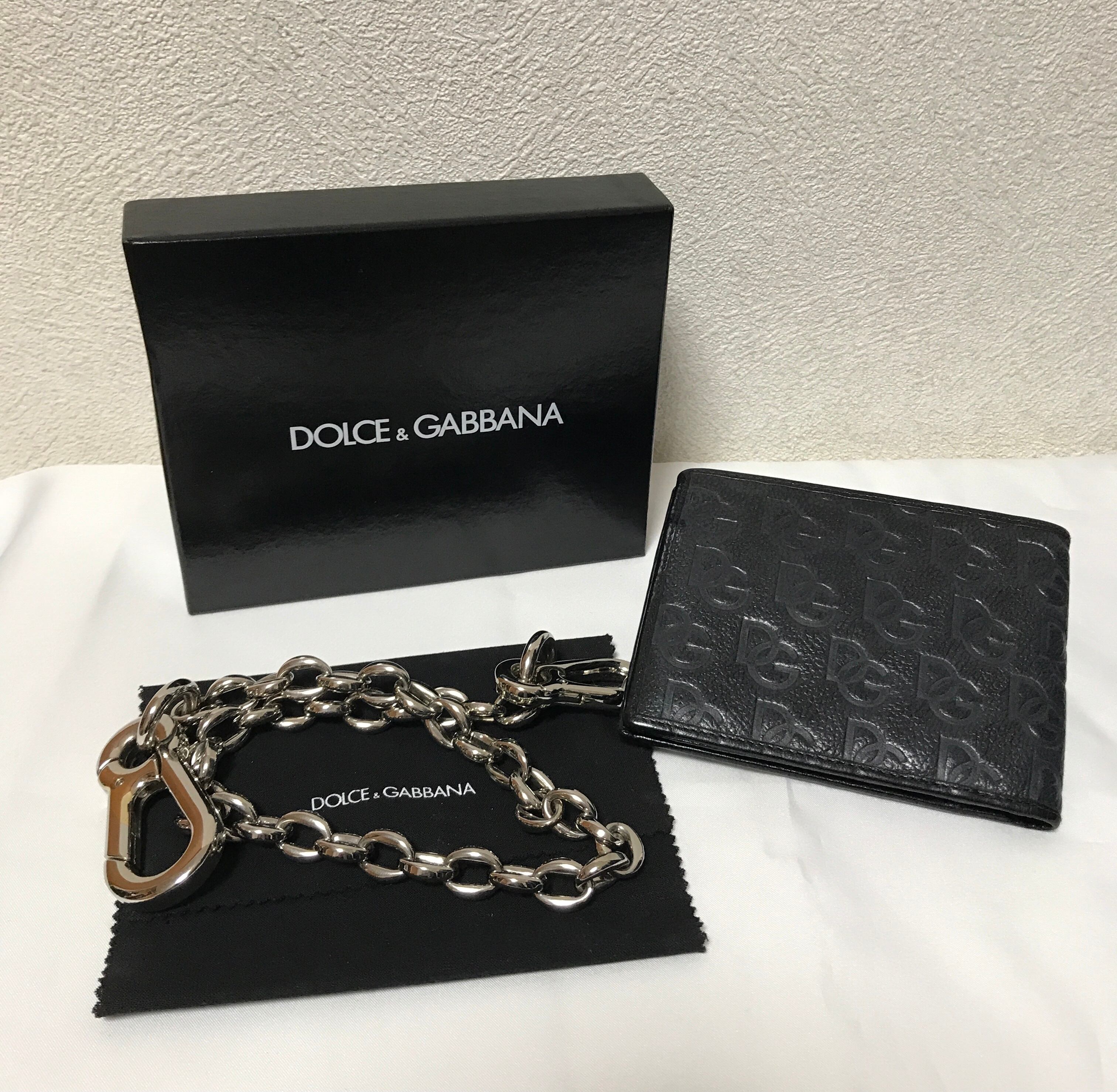 D G ドルチェ ガッバーナ メンズ折り財布 チェーンウォレット 良品 レザー 黒 Aspiration01