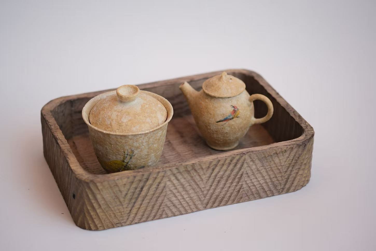 松本郁美 Ikumi Matsumoto - 灰陶加彩蓋碗 lidded cup L | Road of Tea