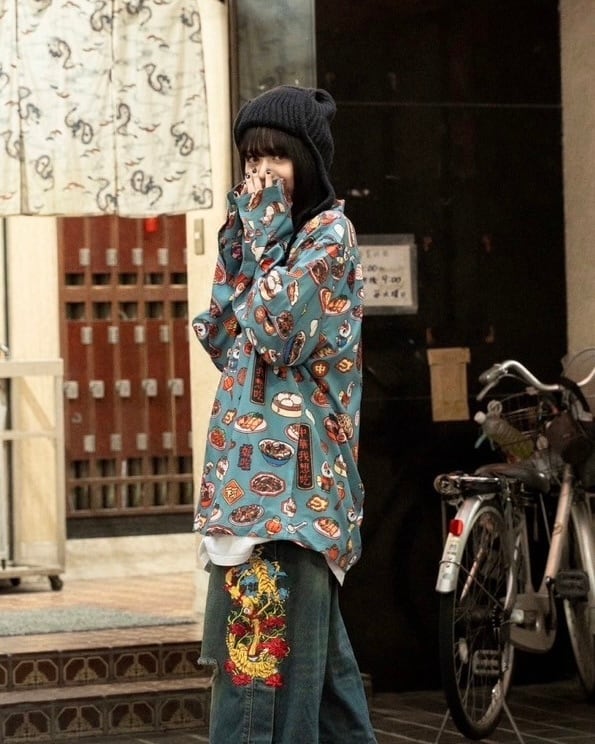 復活祭】中村杏子コラボ総柄長袖シャツ/Blue | チュウカタベタイ