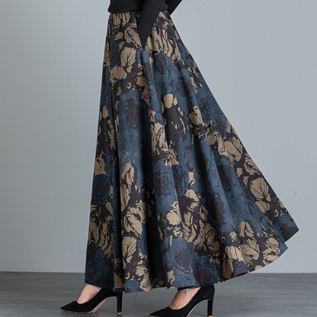 ヴィンテージプリントAラインロングスカート 4type A00597