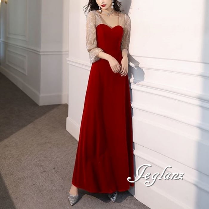 2色 イブニング ドレス ワンピース レース 透け感 キラキラ ラメ 光沢感(M0974)★ ζ