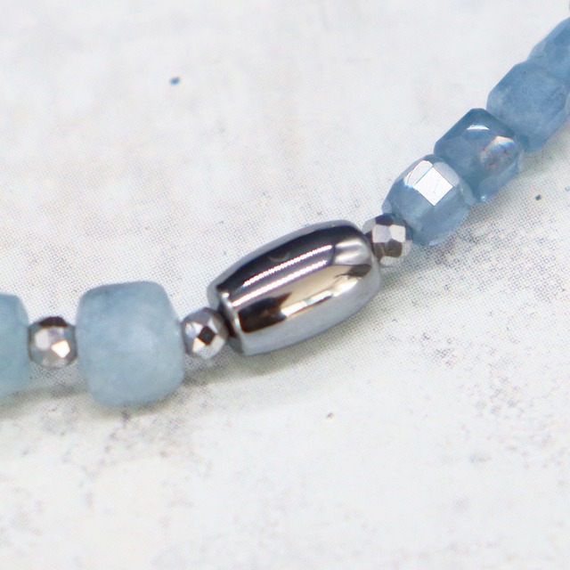 【Deep Sea Party】亀甲天珠×アクアマリン×クラック水晶 ブレスレット
