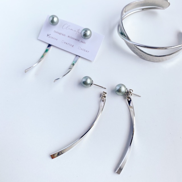 ◇P-13 2way カーキコットンパールピアス