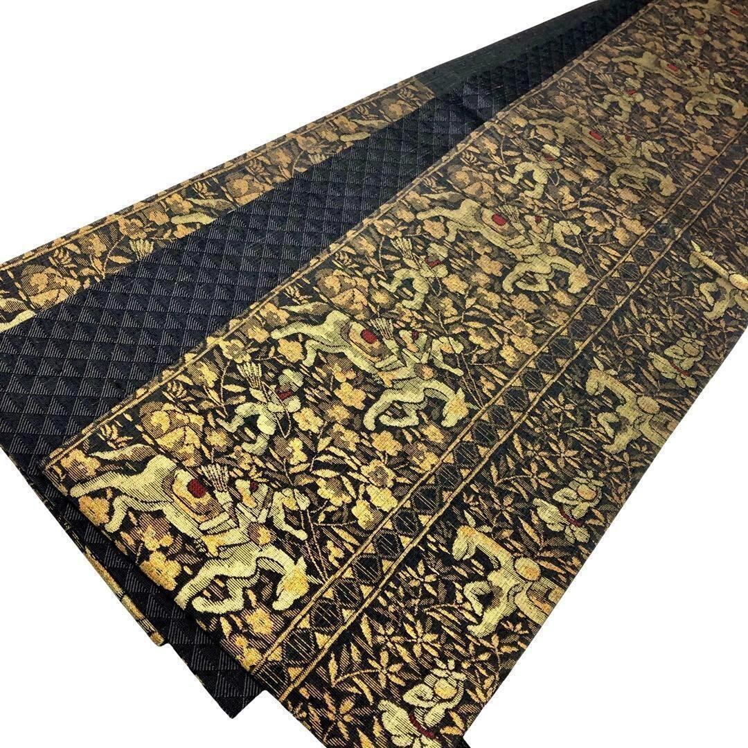 袋帯 花柄模様に弓を構える狩人 金糸 黒色 O-3518 | Pay ID 袋帯 花柄模様に弓を構える狩人 金糸 黒色 O-3518 | Pay ID