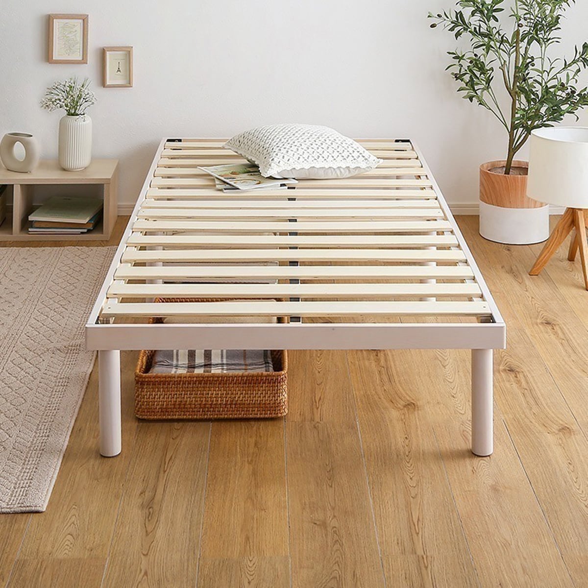 パイン材高さ2段階調整脚付きすのこベッド ポケットコイルマットレスセット(シングル)