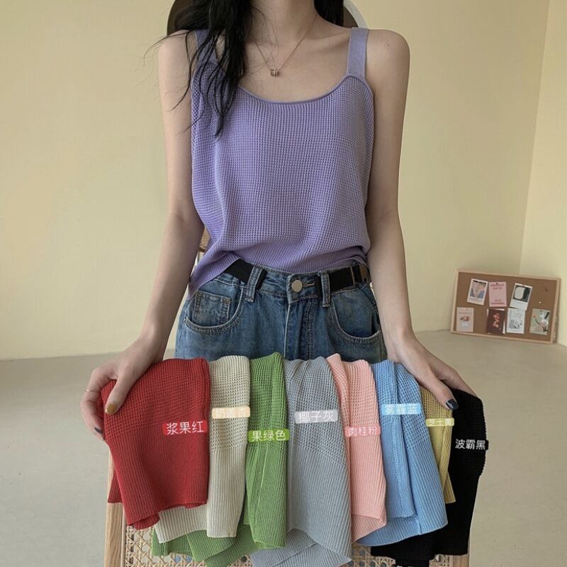 2020年夏の新しい女性用パープルニットセーターキャミソール、ノースリーブトップススリムスリミングボトミングシャツ 1号婦人12205377185