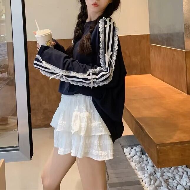 レースストライプロンT