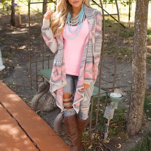長袖カーディガン レディース 羽織 カーディガン 幾何学模様 総柄 薄手 カジュアル お出かけ おしゃれ ファッション 女性 変形カーディガン ボヘミアン 個性的 ライトアウター カーディガン 女性