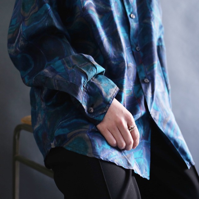 art mysterious pattern l/s silk shirt