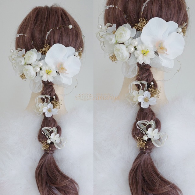 髪飾り　胡蝶蘭とローズと桜のヘッドパーツ