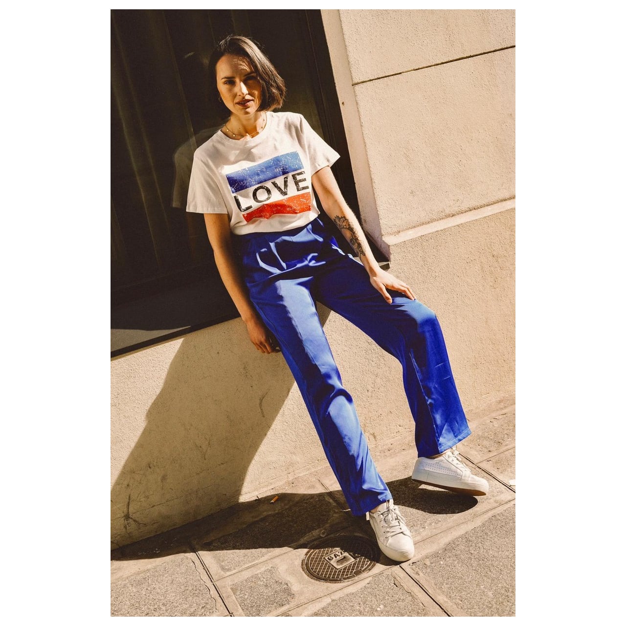 ビンテージ　レーヨン　Tシャツ　トリコロールカラー トリコロールカラーが可愛い！コットン100％Tシャツビンテージ風