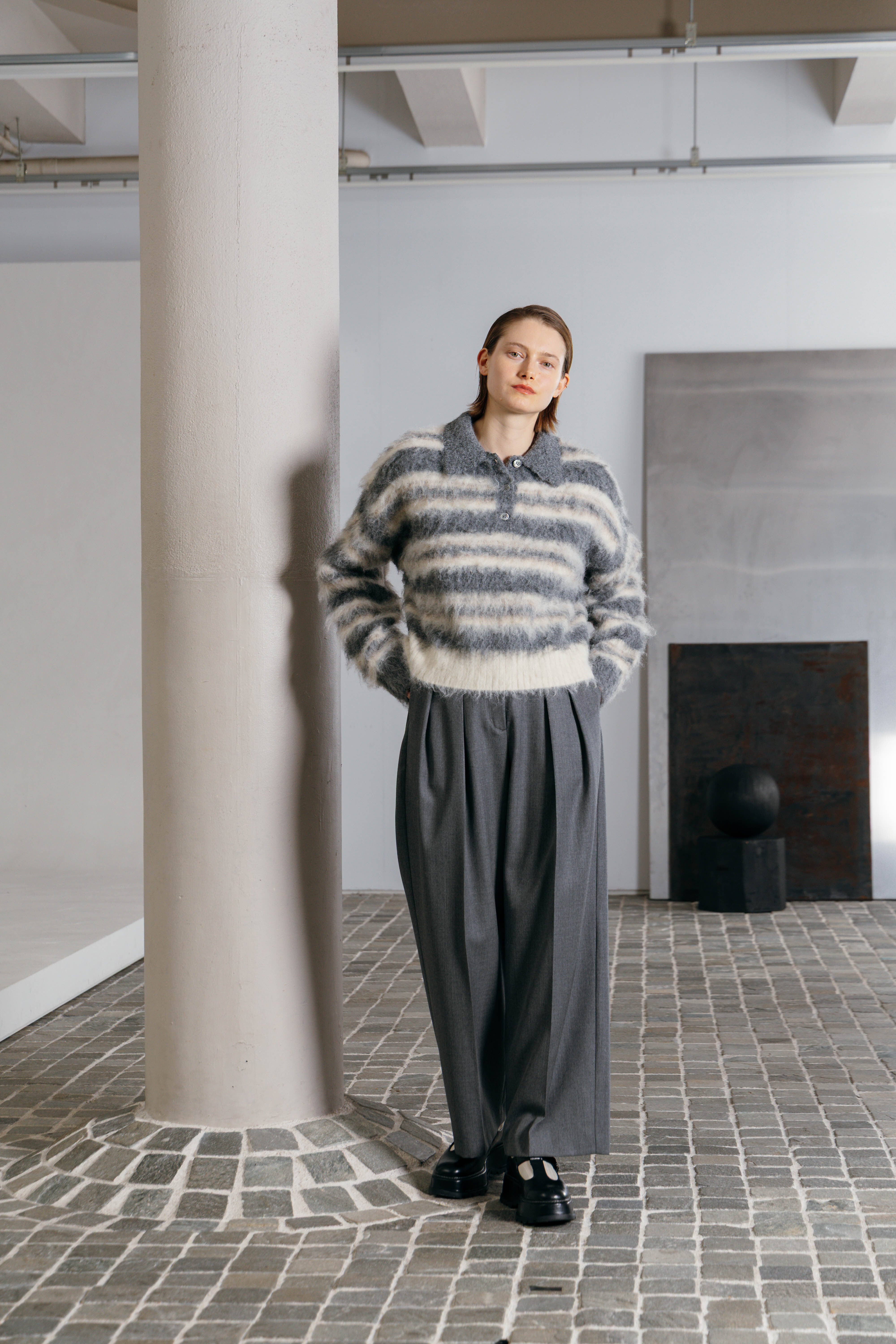 CREDONA クレドナ MOHAIR BORDER KNIT モヘヤ CREDONA MOHAIR BORDER KNIT モヘアボーダーニット Gray | planet3rd