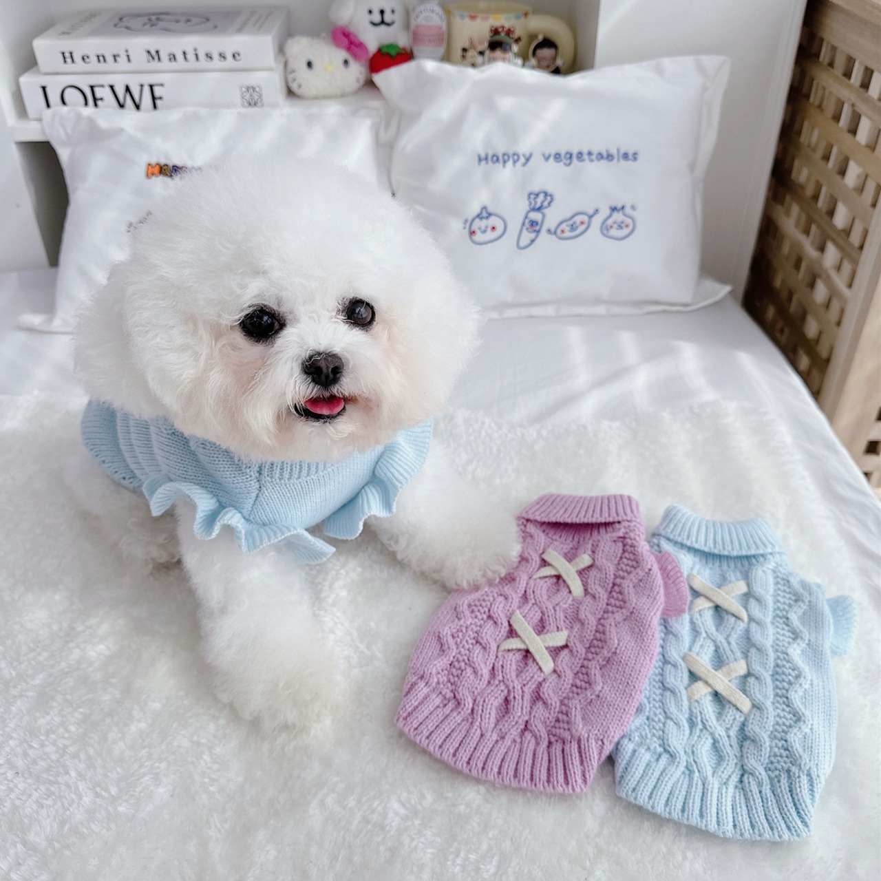 【PET】2色展開きれいな蝶結びフライングスリーブセーター