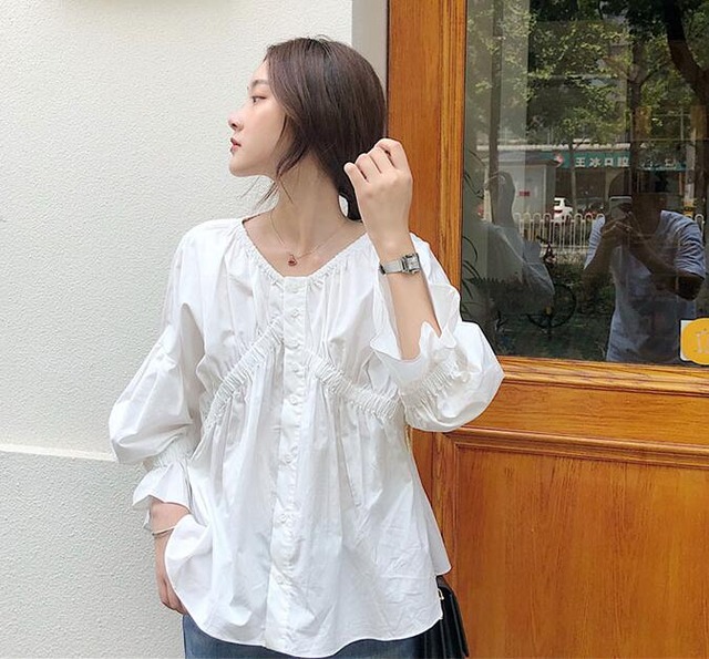 韓国風 chic トップス シャツ 夏ファッション 長袖 ゆったり レディース