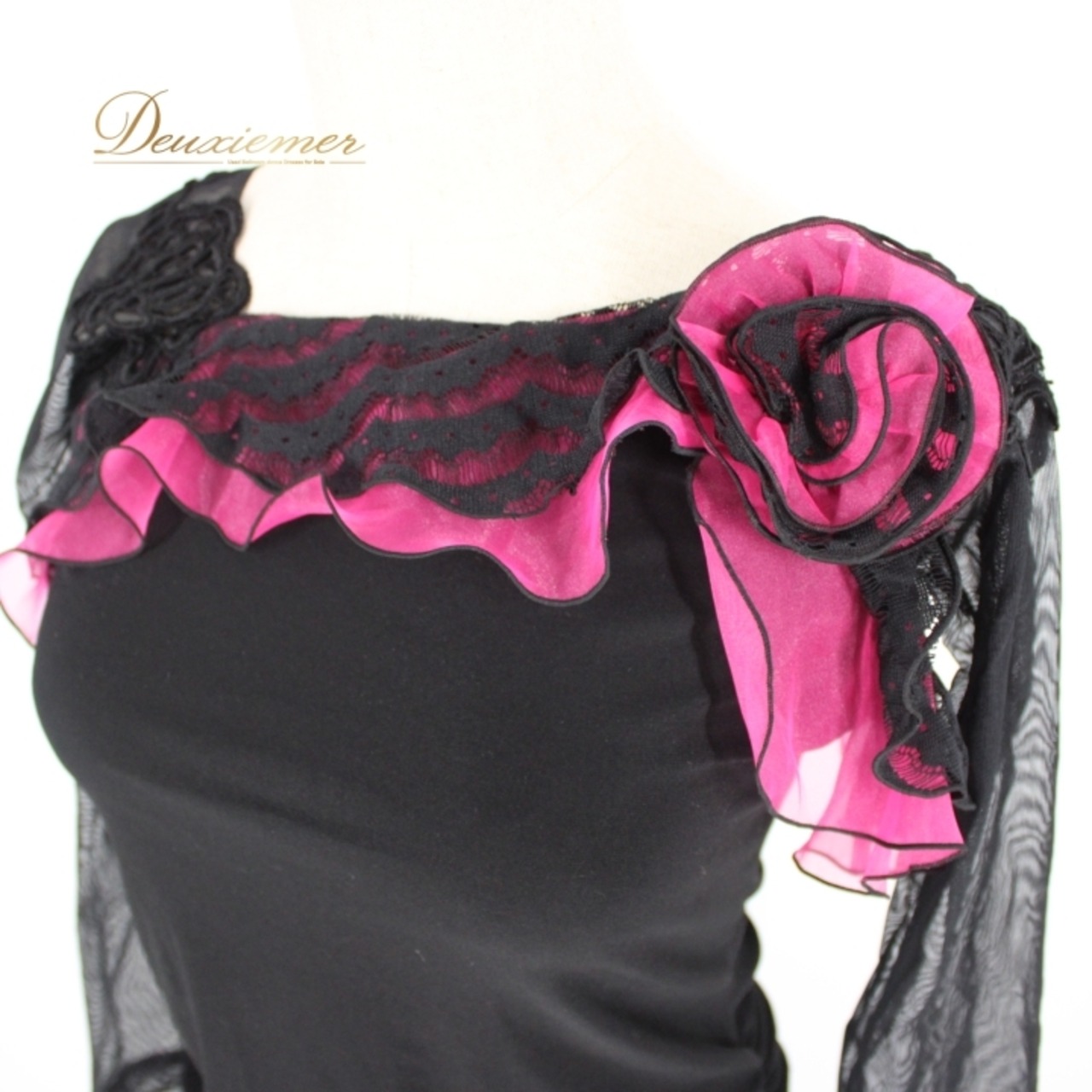 社交ダンス 衣装 スタンダード 上下セット ツーピース レッスンウェア パーティ衣装 SEKINE セキネ ブラック系 ピンク系 黒 レース フリル 社交ダンス衣装 レディース Mサイズ 9号 ポリエステル製 おしゃれ フェスティバル イベント ダンスパーティー スカート付き ペアダンス 伸縮性有り 結婚式 体型カバー ファッション コーディネート 向き ショールカラー 肩フリル ルンバ チャチャチャ セットアップ