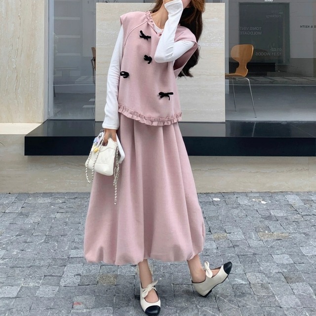 SET◆Ribbon vest & balloon skirt set　B1293