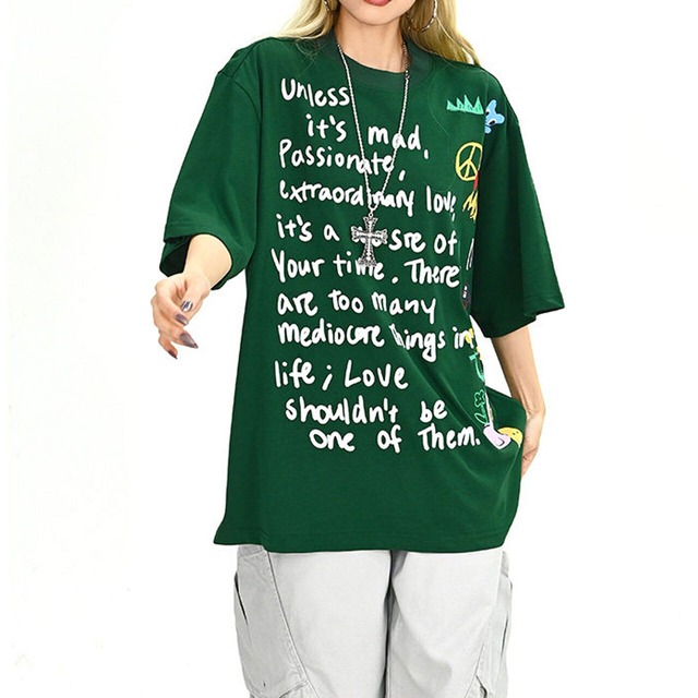 ドローインググラフィックアートワークリラックスTシャツ 2col   R01899