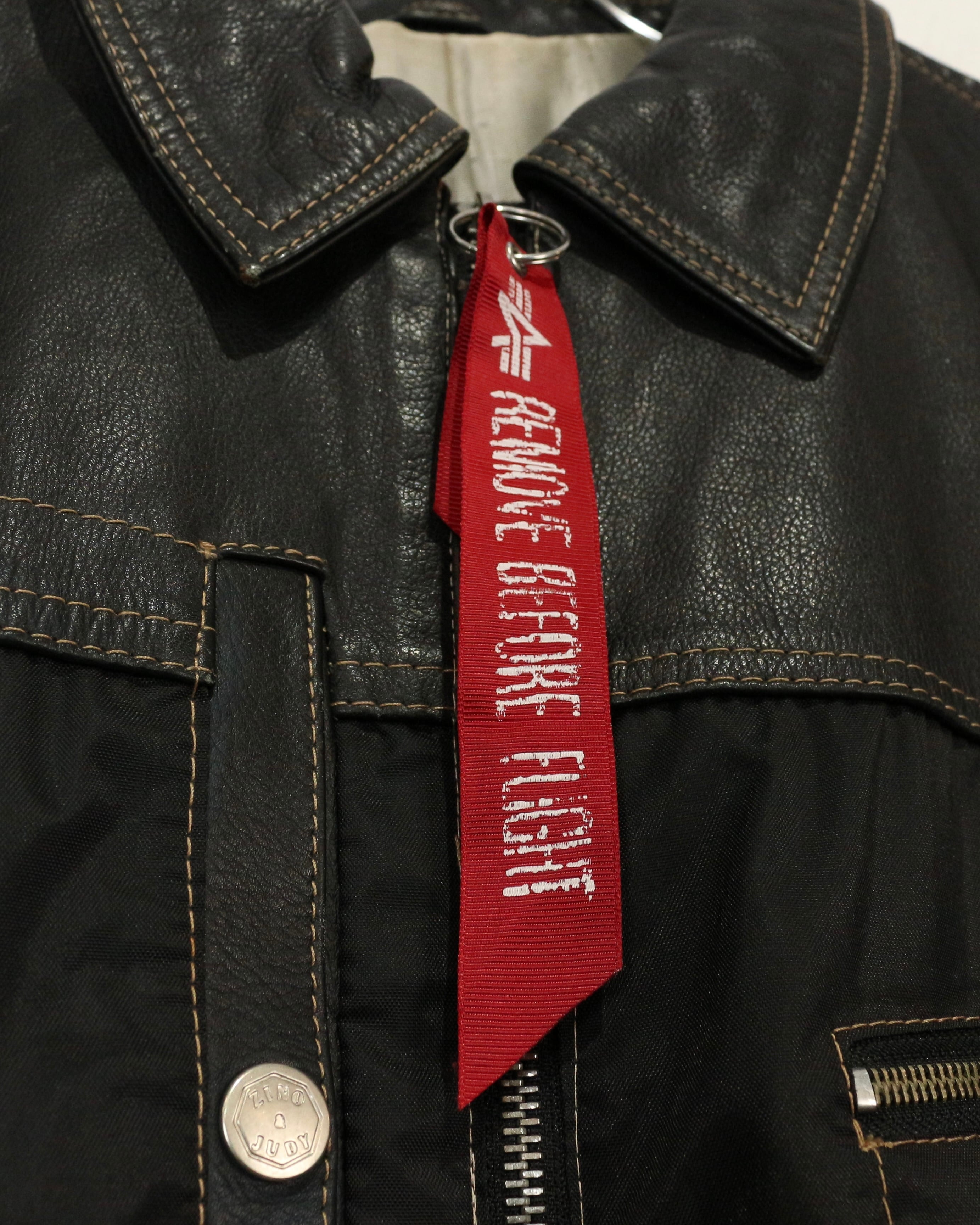 Caka act2】90's “Zino&Judy” Nylon Switching Vintage Leather Jacket