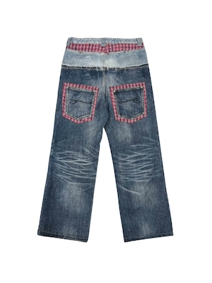【TecNineGroup】PLAID DOUBLE-WAIST JEANS