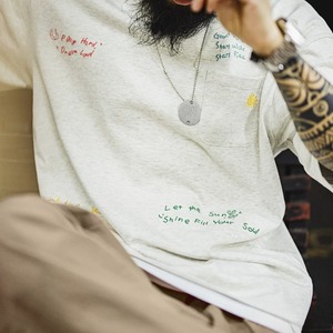 クルーネックレター刺繍半袖Tシャツ 260217