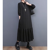 フリルヘム ブラック ロングワンピース 60016