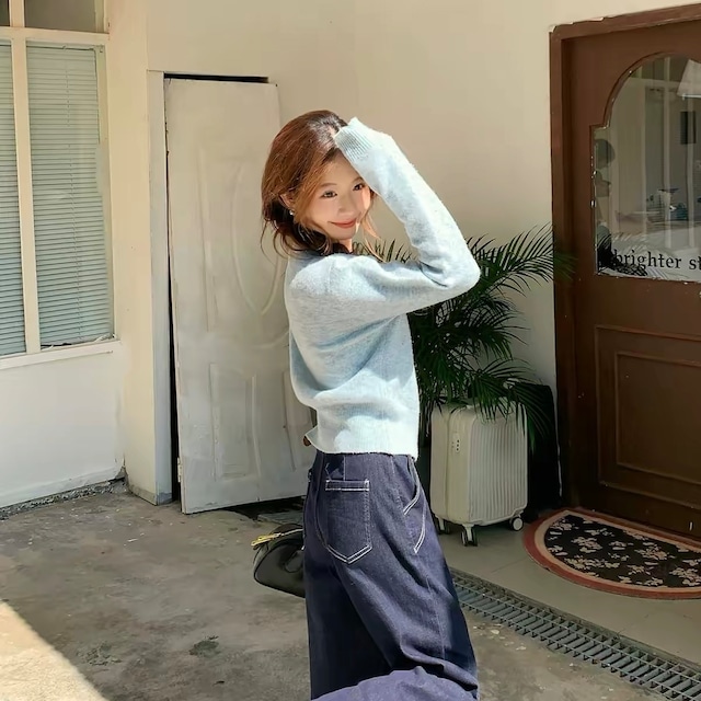 Blue Slim-Fit Long-Sleeve Sweater